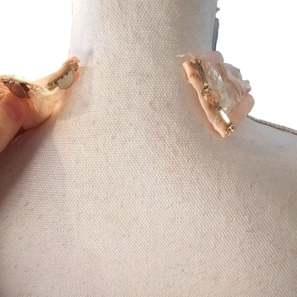 80s Vintage XS Light Pink Chiffon Flowy‎ Pearl Beaded High Low Halter Formal